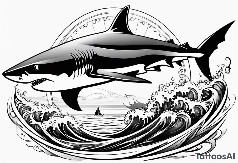Shark below a boat tattoo idea