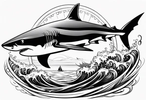 Shark below a boat tattoo idea