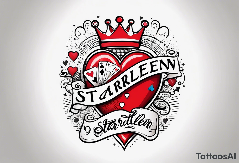 queen of hearts -on forearm - with text saying "queen starleen" tattoo idea