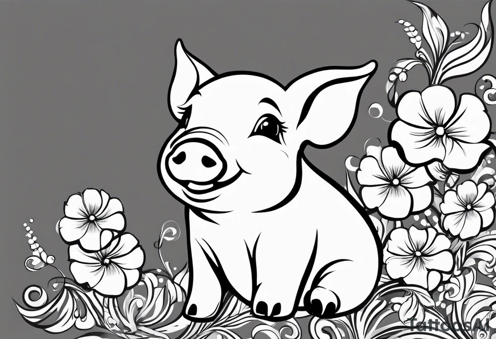 very cute happy piglet.
outline only.
black and white only.
only show the piglet. no extra lines or decoration.
no black shading.
dont make the ears too big.
draw only with very thin lines (1px)

should look like a tattoo that will only take 15 minutes to draw tattoo idea