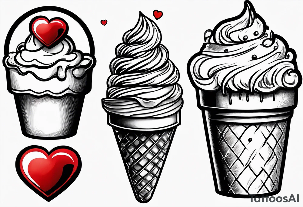 small one scoop ice cream cone with small red heart on it somewhere with unicorn tattoo idea