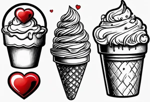 small one scoop ice cream cone with small red heart on it somewhere with unicorn tattoo idea