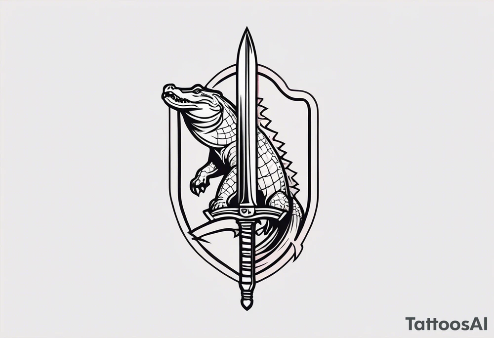 Dagger with an alligator and topless pinup girl tattoo idea