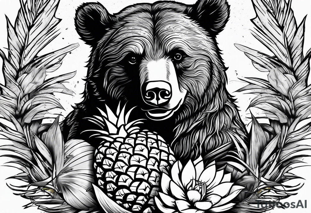 Bear loves pineapples and coconuts tattoo idea