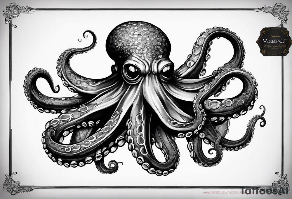 large and long octopus with multiple tentacles and suckers  that would be designed to drape around an arm tattoo idea