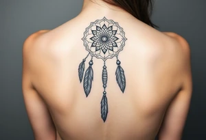 native dreamcatcher with flowing feathers and sacred beads tattoo idea