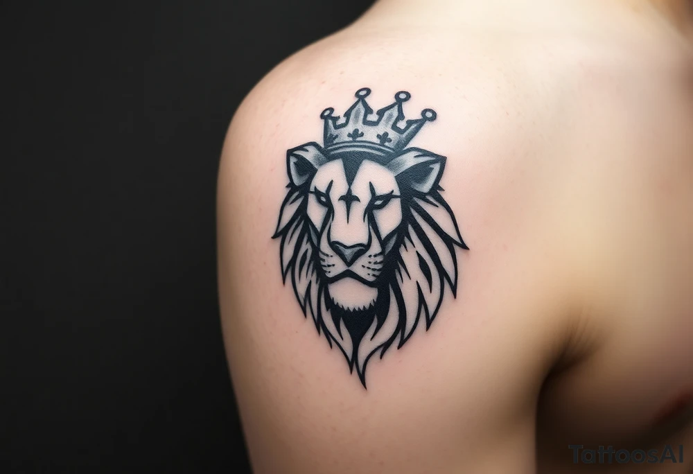 a powerful and majestic lion with a crown and in the middle of this crown tattoo idea