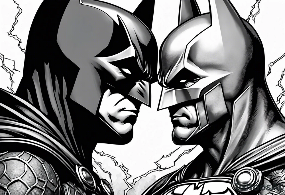Batman and gone having a faceoff with lightning around it tattoo idea