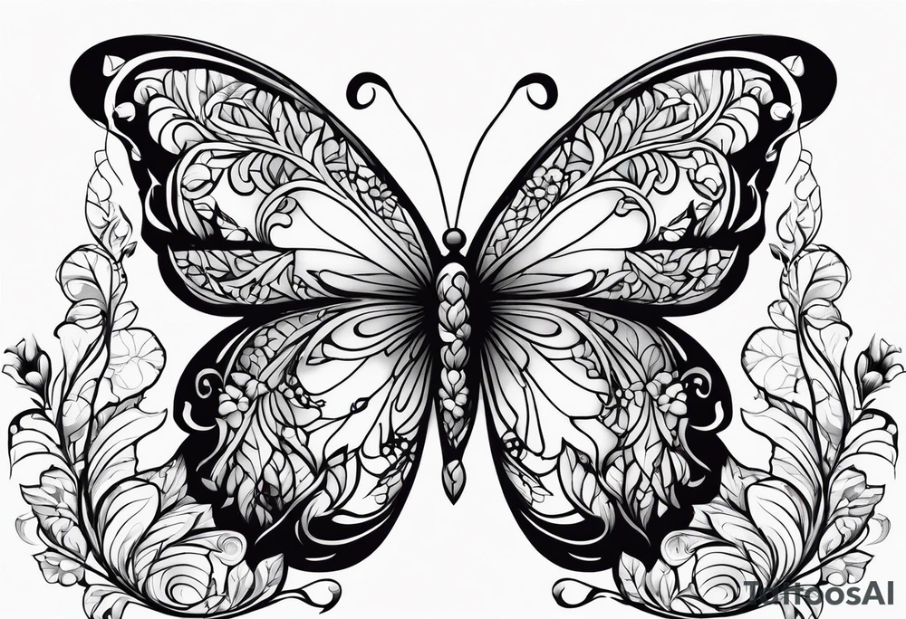 Mascarenas with vines of leaves and butterfly tattoo idea