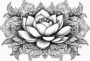 Floating lotus upper back with florals and henna to each shoulder tattoo idea