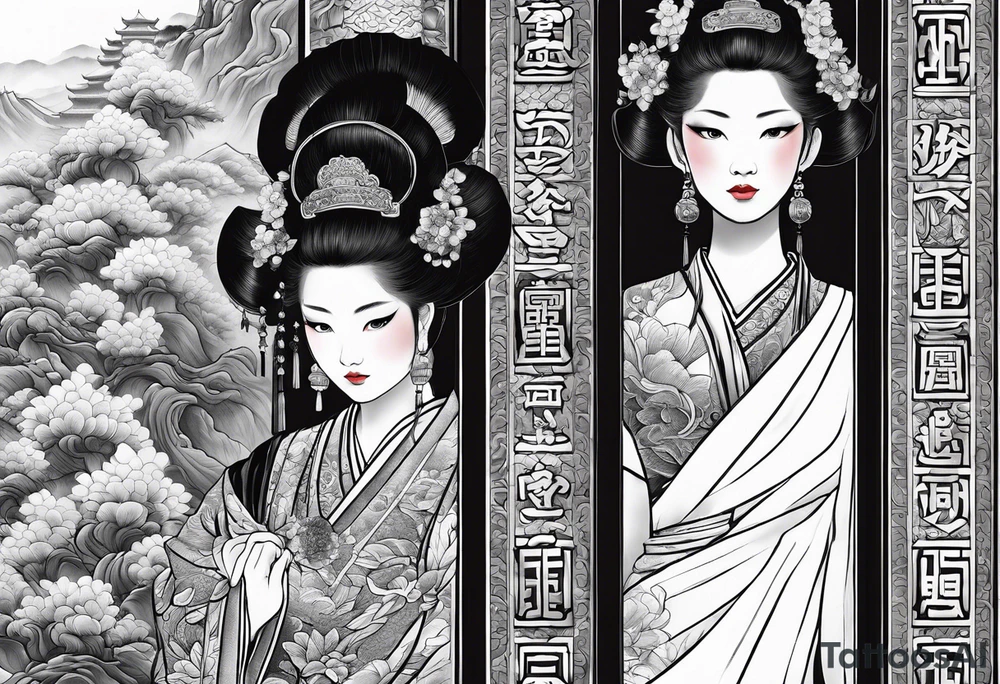Chinese wall, realistic art,old school, Chinese tattoo idea