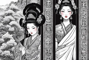 Chinese wall, realistic art,old school, Chinese tattoo idea