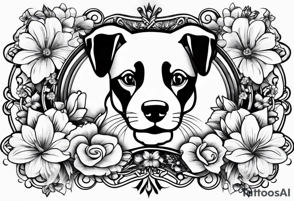 Generate a tattoo of a paw print with flowers and butterflies tattoo idea