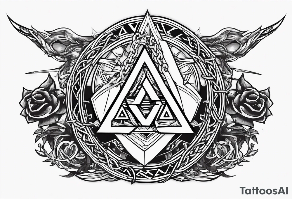 Valhalla sword shield axe barbed wire chains valknut fire dragon tattoo idea Valhalla sword shield axe barbed wire chains valknut fire dragon tattoo idea