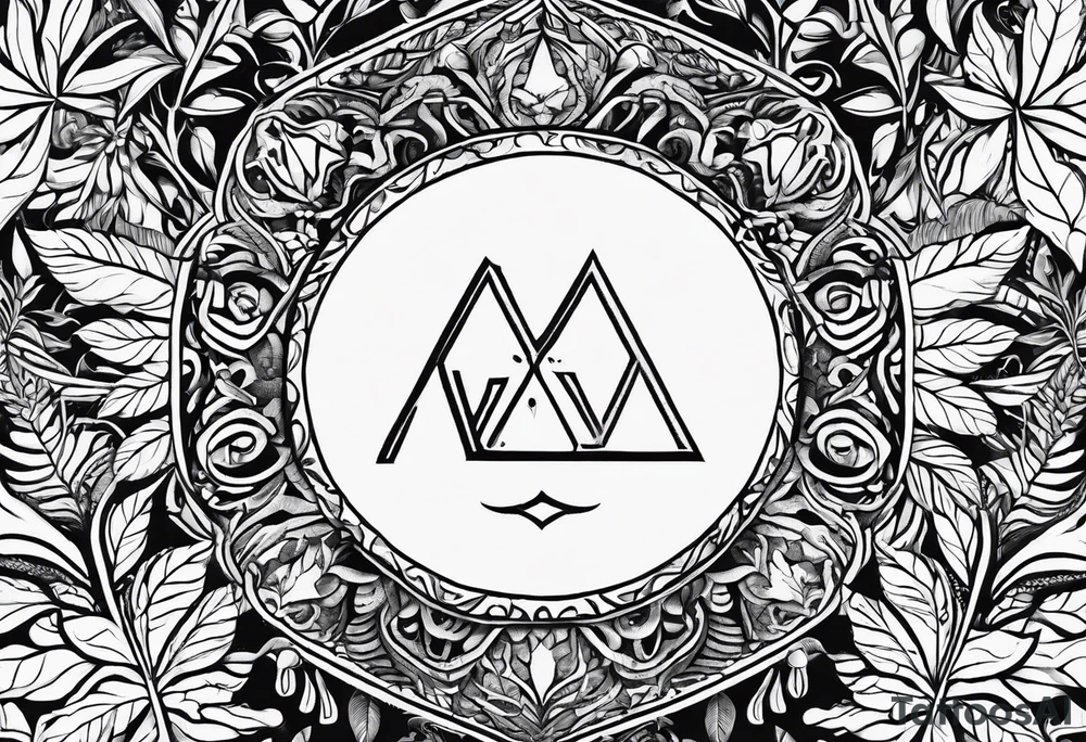 Ayahuasca leaves with small shot glass of ayahuasca tattoo idea