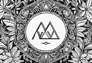 Ayahuasca leaves with small shot glass of ayahuasca tattoo idea