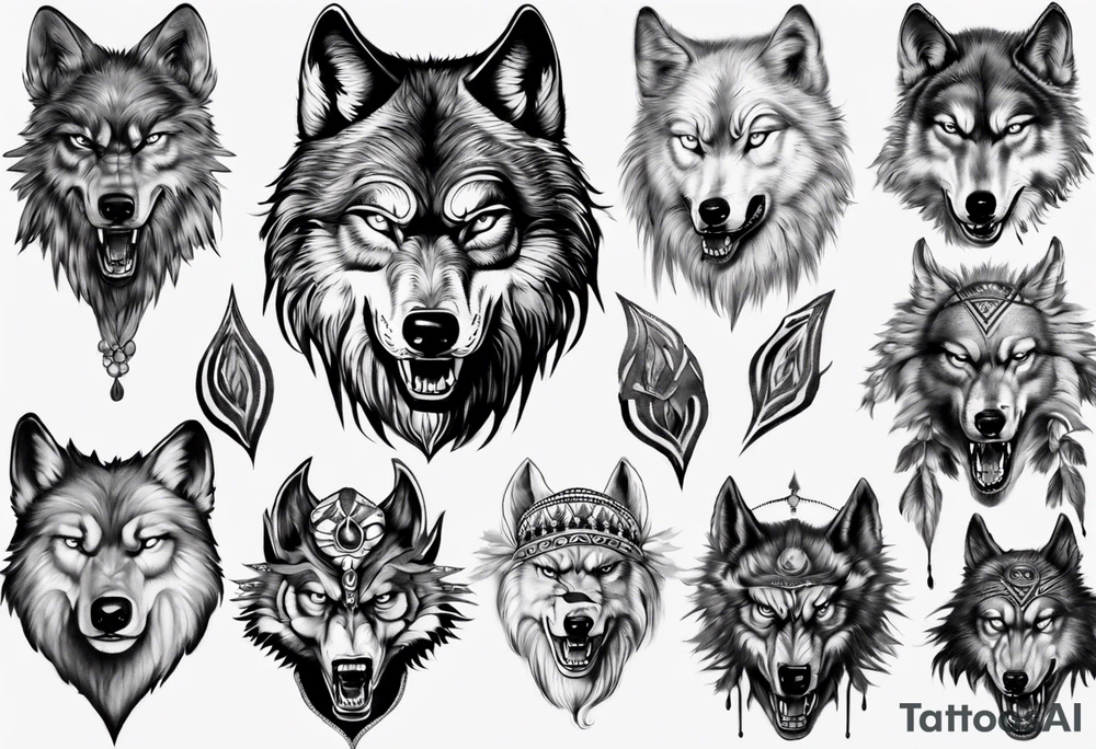 Indian Theme angry 
wolf photorealism tattoo idea