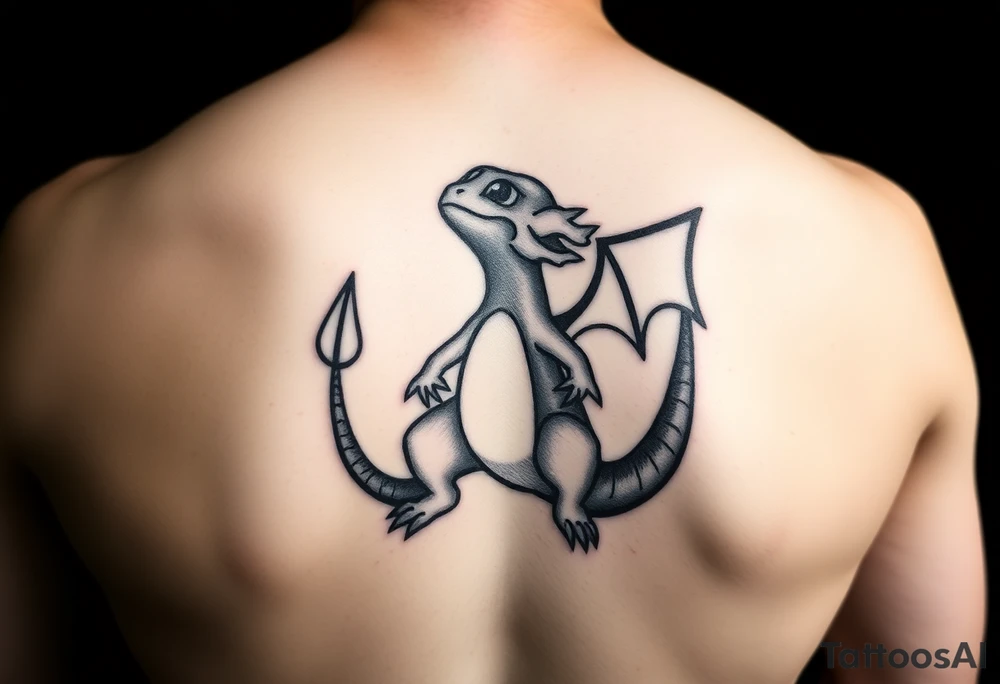 Silhouette of Charmander inside Charmeleon inside Charizard tattoo idea