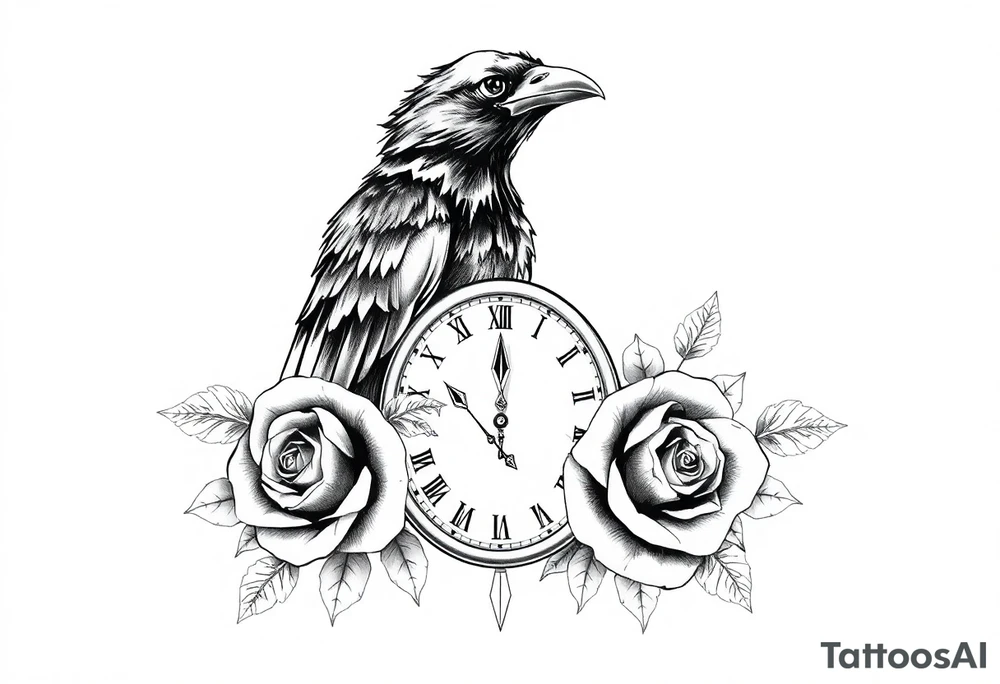 raven,roses,clock. tattoo idea