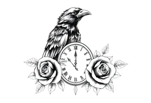 raven,roses,clock. tattoo idea
