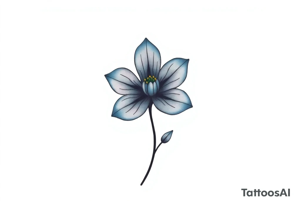 A minimalist flower tattoo that represents a shattered and betrayed gemini woman who fought hard throughout this year. With colors blue and black. Make it unique and rare. Without leaves and stem. Simple but elegant. Cute and catchy tattoo idea