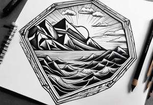 Mountains and big ocean waves  crashing diamond shape tattoo idea