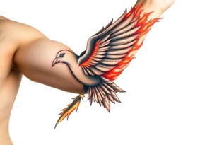 dove of fire with the names of Jesus and the Holy Spirit in English tattoo idea