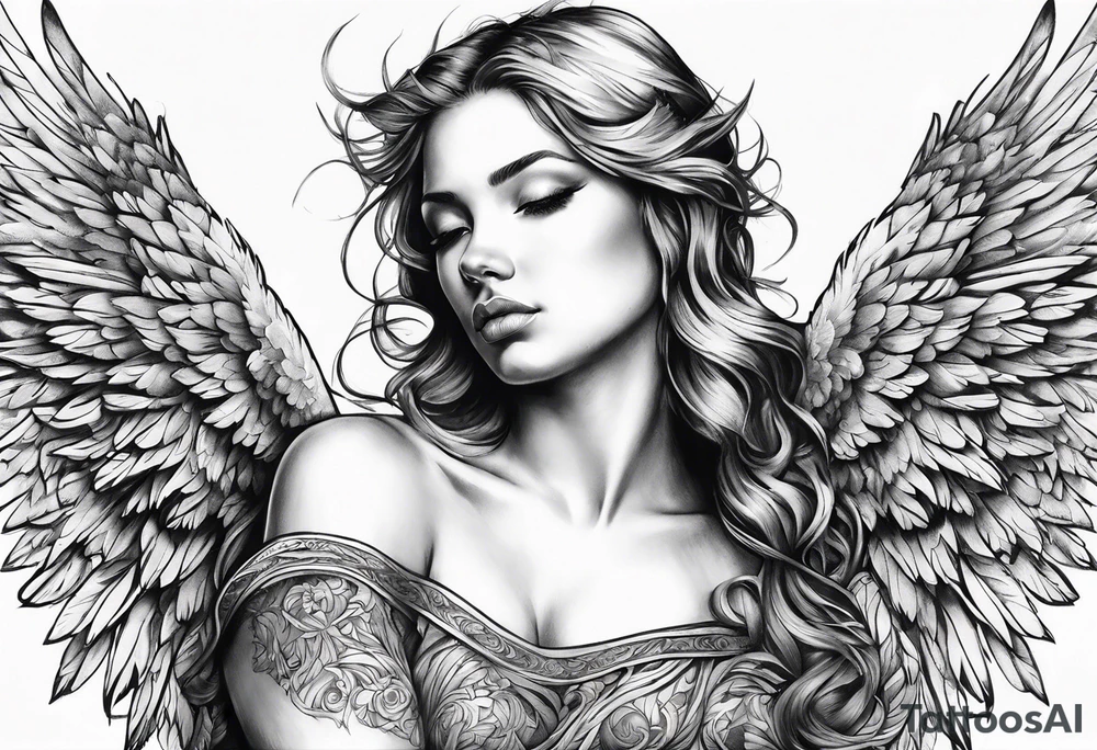 Angel pulling arm back tattoo idea