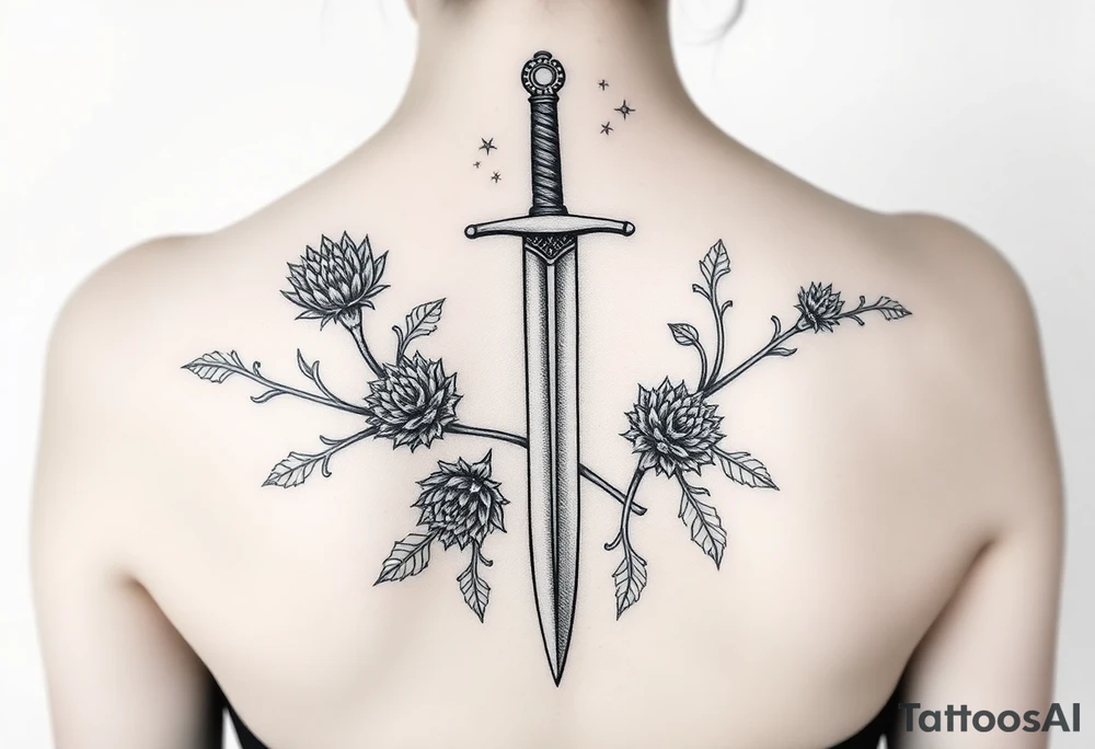 Scottish great sword with Scottish thistles spiraling around it tattoo idea
