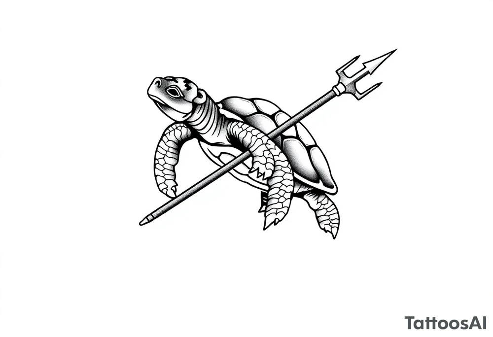 Turtle holding a trident tattoo idea