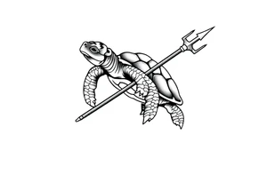 Turtle holding a trident tattoo idea