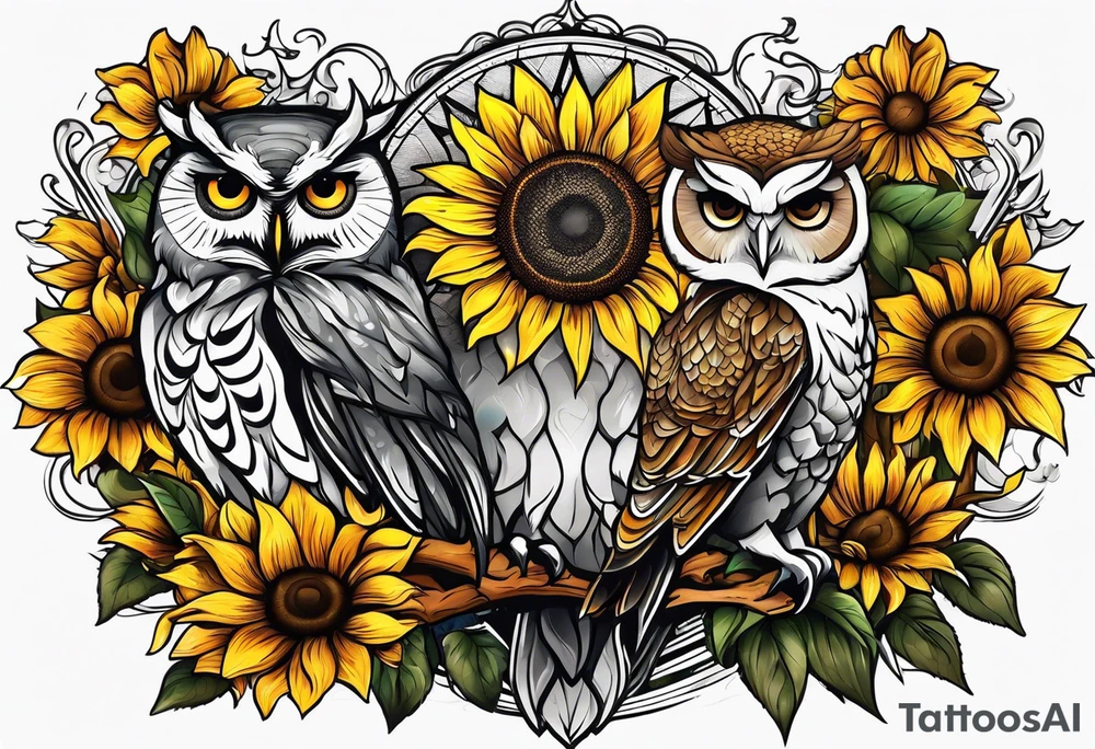 Sunflower and owl tattoo idea