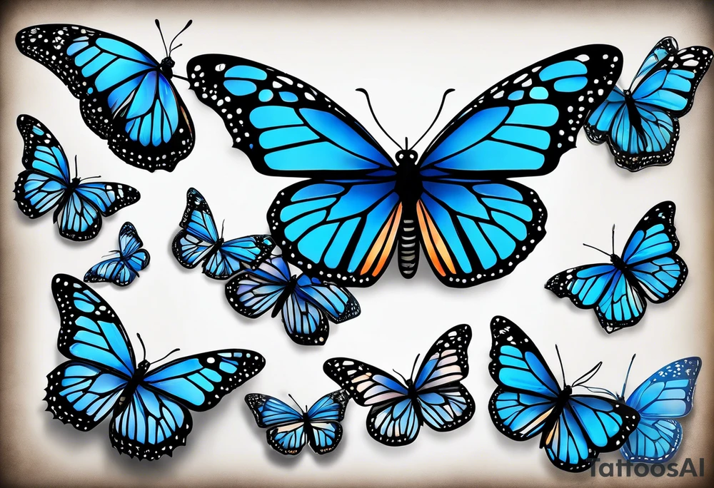 blue monarch butterflies tattoo idea