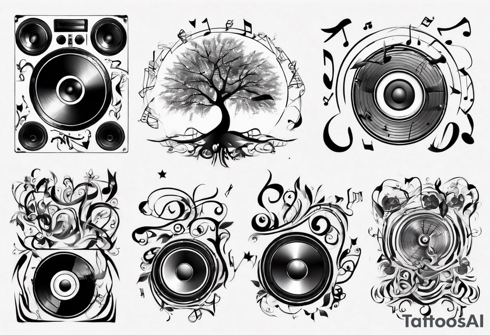 music speaker note tree stave DJ tattoo idea
