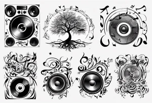 music speaker note tree stave DJ tattoo idea