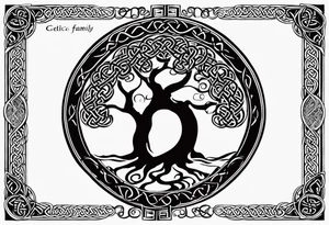 design me a Celtic family tree
tattoo with my children's names and birthdate, Mellissa 18/03/1986, Ashley 24/11/1990, Jesse 8/04/1993, Liam 8/06/1995, Eleanor 19/08/1996 tattoo idea