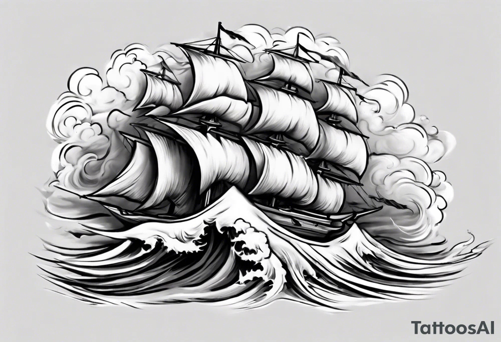 Realisitc depiction of strong wind surging. The style will be of a paint brush tattoo idea