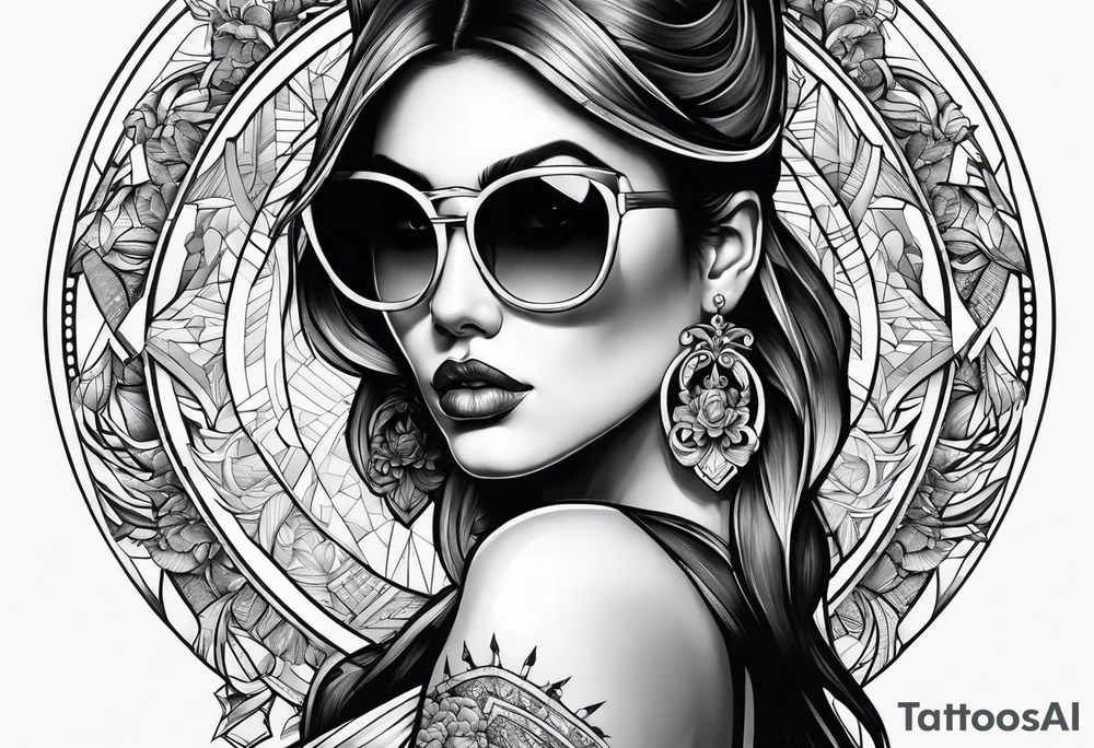 woman with big titts and a capricorn with sunglasses tattoo idea