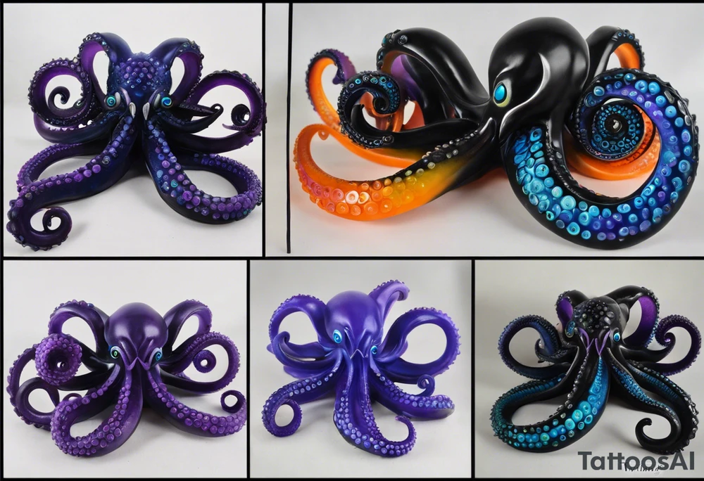 Cthulu

Black, blue and Violet/Purple + Orange eyes
Head to be on right pec
9 Tentacles
Have 3 tentacles in a spiral for each right shoulder head
Have 1 tentacle on in a spiral for right bicep
Have 3 tentacles contouring the tricep, twirling down and around my right forearm
Have 2 tentacles wrapped around under my collar and double helix down my spinal column tattoo idea