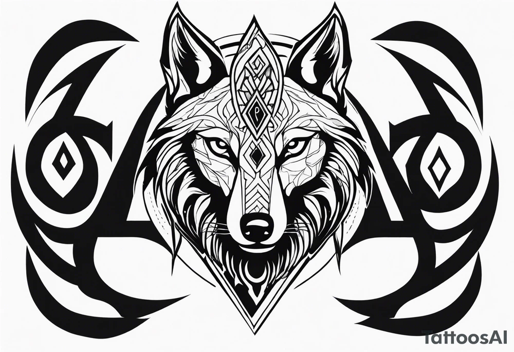 a wolf revealing its skull inspired by elden ring in neo tribal and sigil style tattoo idea