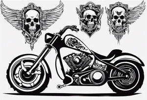 I want a tattoo of a motorcycle and a skeleton in the back with the name “Viking Customs” incorporated in the design tattoo idea
