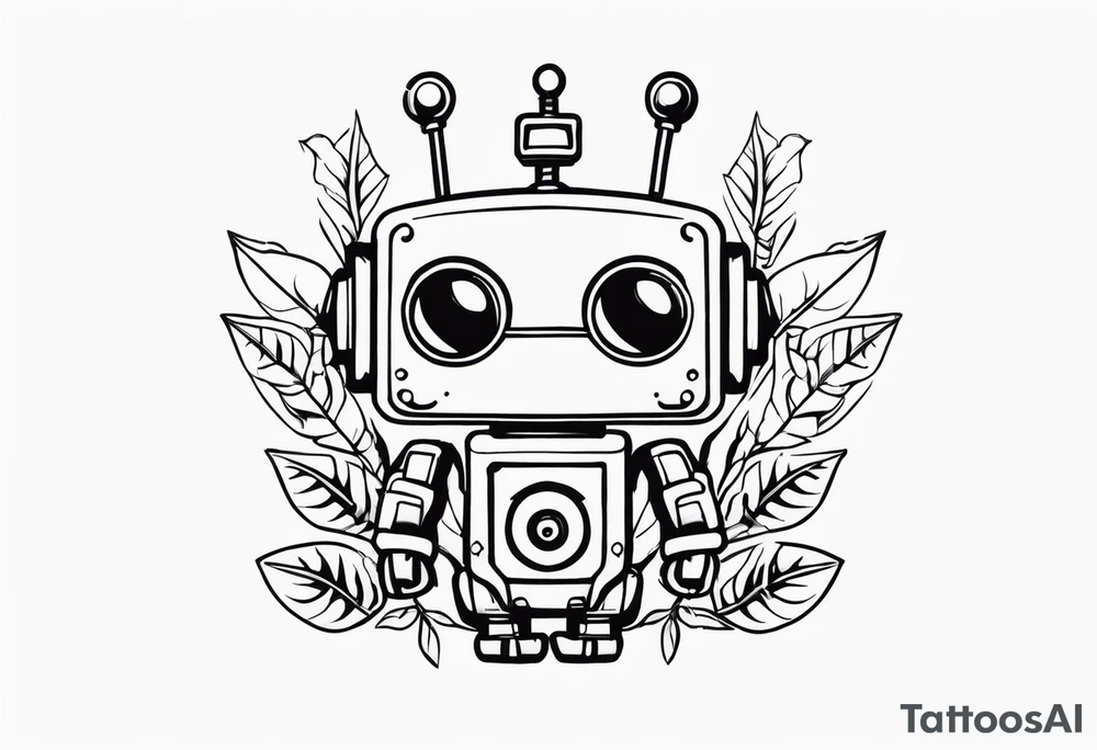 vintage robot plant tattoo idea