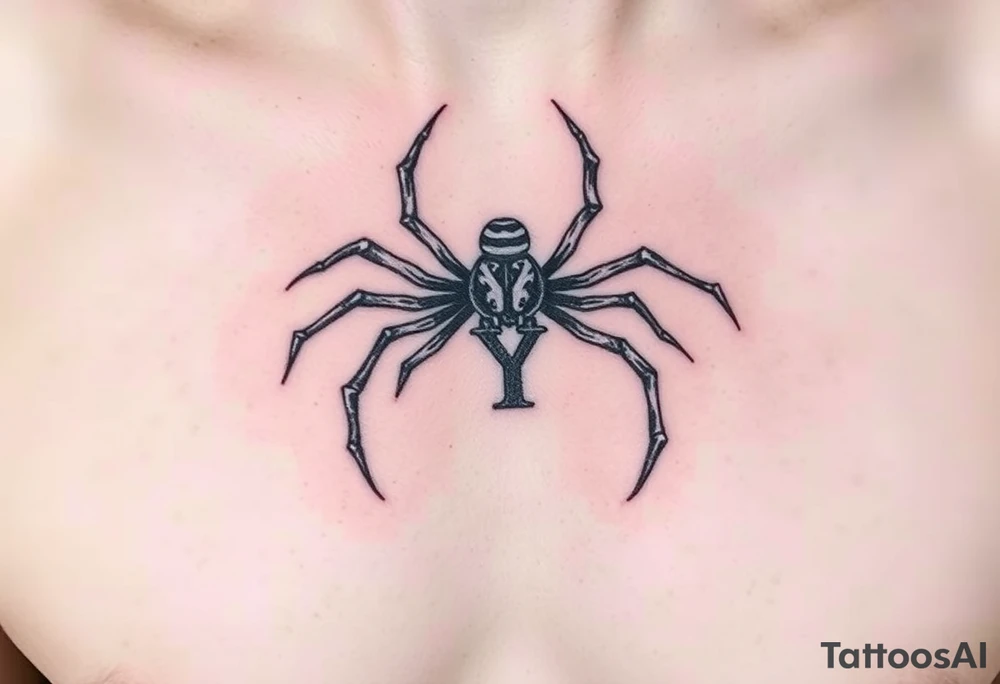 Spider crawling with the letter Y on the body of the spider tattoo idea