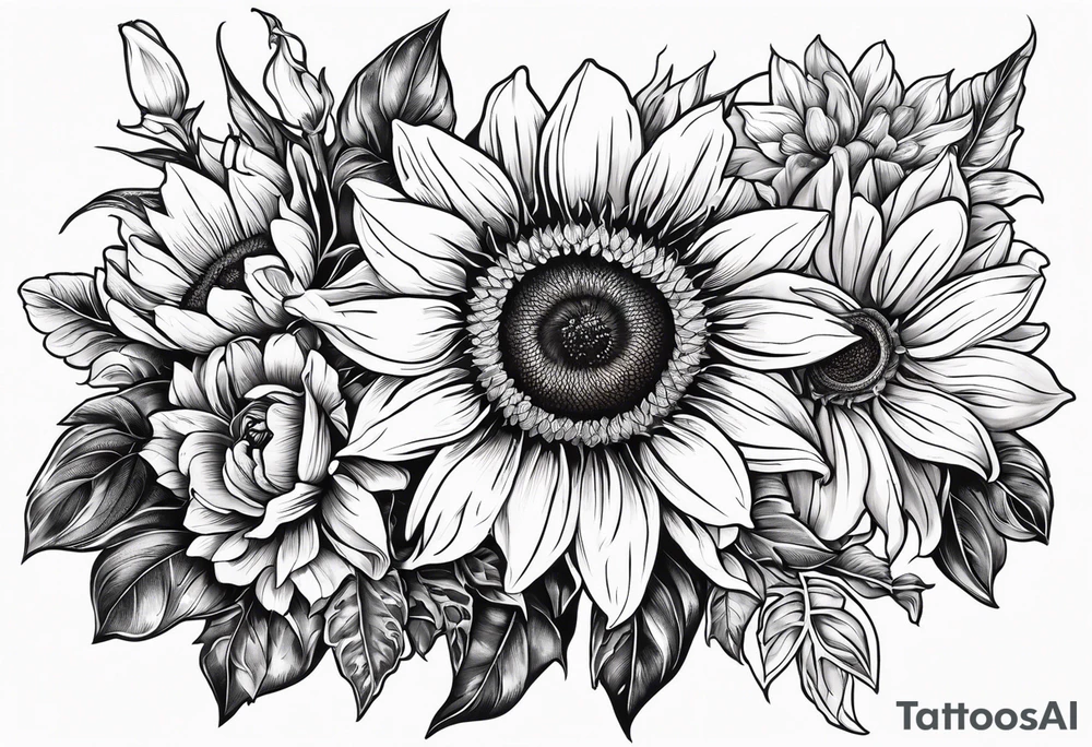 Sunflower daffodil, daisy, rose Adler, chrysanthemum, holly tattoo idea
