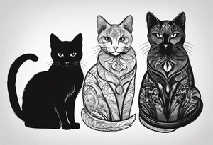 Two cat silhouettes. One gray and one fully black tattoo idea