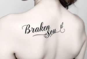 Broken Soul in calligraphy handwriting writing on the side of breast for a woman tattoo idea