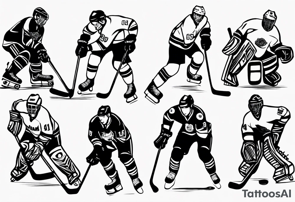 Hockey scene incorporating my children’s names in jerseys tattoo idea