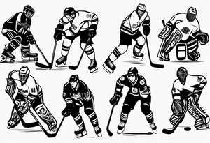 Hockey scene incorporating my children’s names in jerseys tattoo idea
