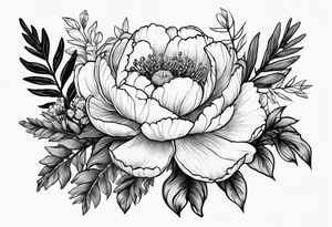 Peony flowers, fern fronds, Cherokee rose, and hellebores tattoo idea