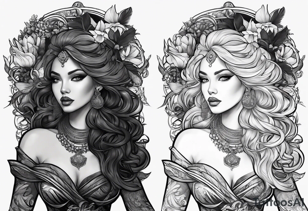 A black, female siren from a story book tattoo idea